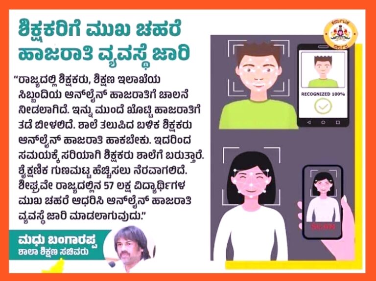 ಶಿಕ್ಷಕರಿಗೆ ಮುಖ ಚಹರೆ ಹಾಜರಾತಿ ವ್ಯವಸ್ಥೆ ಜಾರಿ: ಸಚಿವ ಮಧು ಬಂಗಾರಪ್ಪ