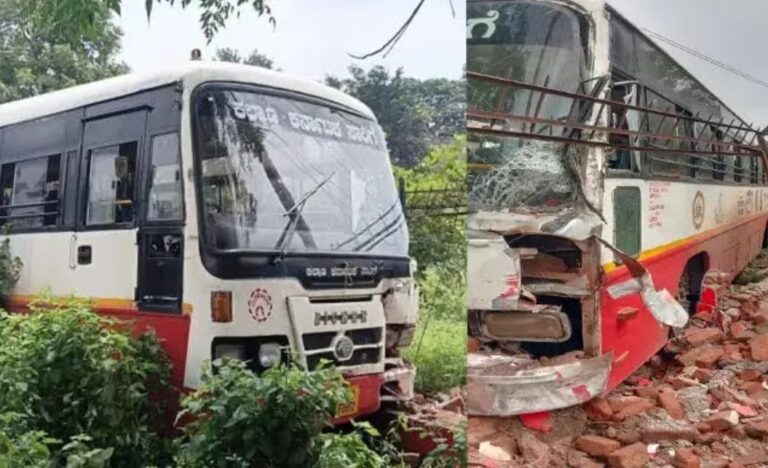 ಕಂಪೌಂಡ್‌ಗೆ ಢಿಕ್ಕಿ ಹೊಡೆದ ಕೆಕೆಆರ್‌ಟಿಸಿ ಬಸ್‌