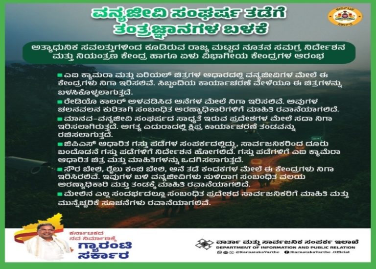 ಮಾನವ–ವನ್ಯಜೀವಿ ಸಂಘರ್ಷ ತಡೆಗಾಗಿ ಅರಣ್ಯ ಇಲಾಖೆಯು ಅತ್ಯಾಧುನಿಕ ಸವಲತ್ತು